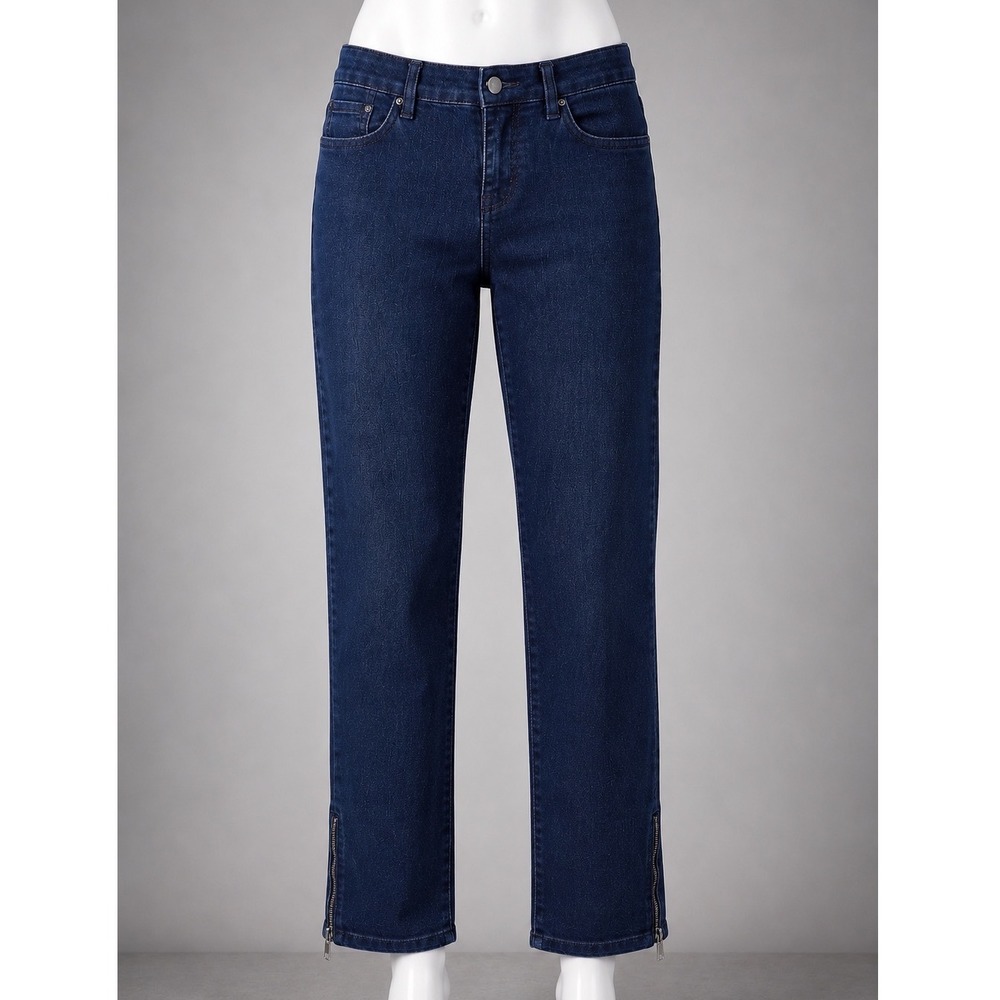Lauren Ralph Lauren Ankle Zip Straight Leg Jeans Dark Wash Indigo Stretch Size 2